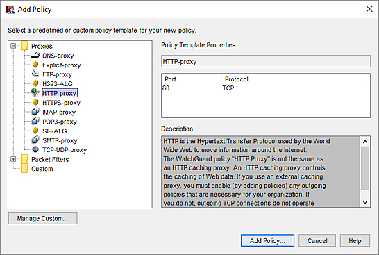 Screen shot of the Add Policy dialog box in Policy Manager