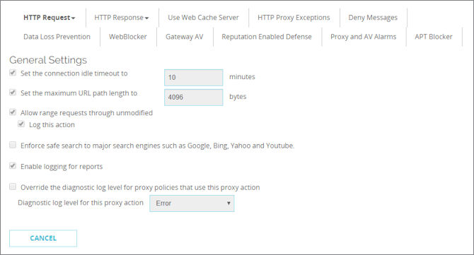 Screen shot of the HTTP Request General Settings page
