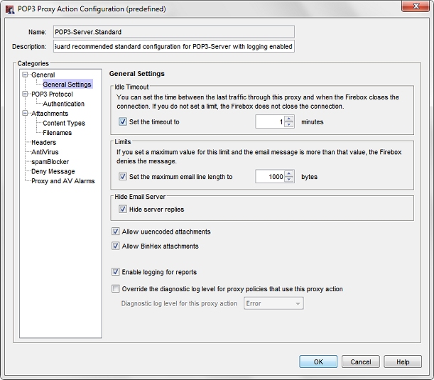 Screen shot of the Edit Proxy Action Configuration dialog box
