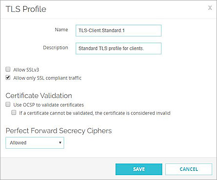 Screen shot of the Clone / Edit TLS Profile dialog in Fireware Web UI