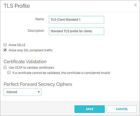 Screen shot of the Clone / Edit TLS Profile dialog in Fireware Web UI