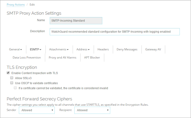 Screen shot of the TLS Encryption settings