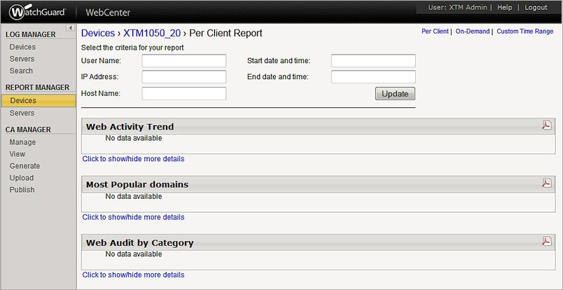 Screen shot of the Per Client Report page