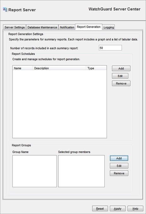 Screen shot of the Report Server Report Generation tab