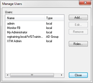Screen shot of the Manage Users dialog box