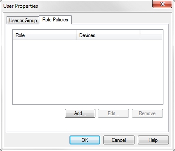 Screen shot of the User Properties dialog box, Role Policies tab