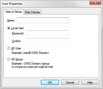 Screen shot of the User and Group Properties dialog box