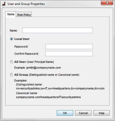 User and Group Properties dialog box