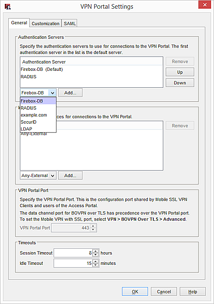 Screen shot of the VPN Portal Settings in Policy Manager