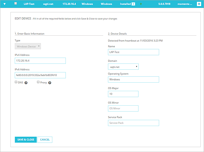 Screen shot of the Edit Device dialog box