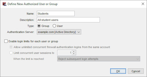 Screen shot of the Define New Authorized User or Group dialog box
