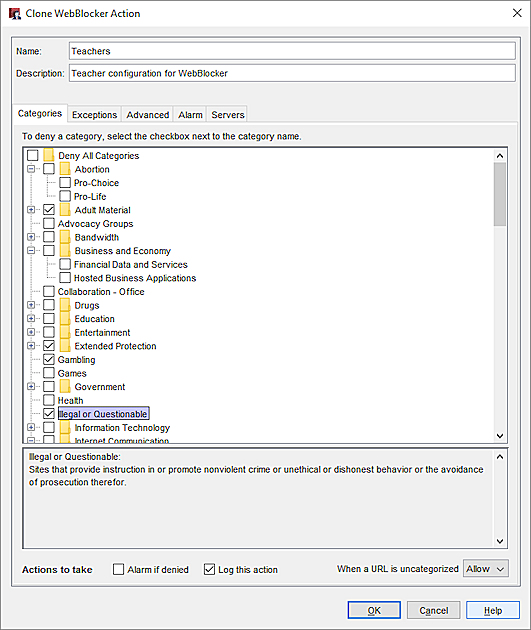 Screen shot of the New WebBlocker Configuration dialog box