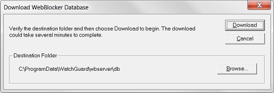 Screen shot of the Download WebBlocker Database dialog box