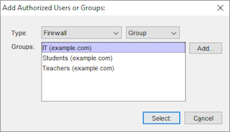 Add Authorized Users or Groups dialog box