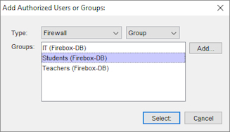 Sceen shot of the Add Authorized Users or Groups dialog box