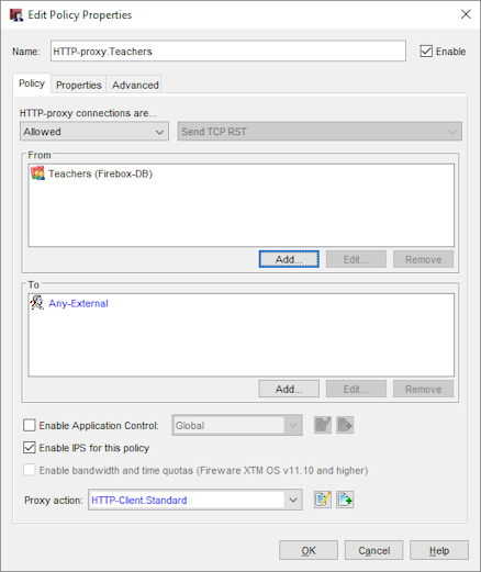 Screen shot of the New Policy Properties dialog box