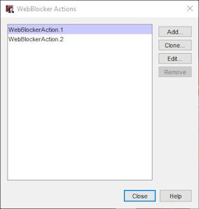 Screen shot of the WebBlocker Actions dialog box