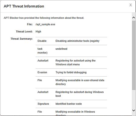 Screen shot of the APT Threat Information dialog box