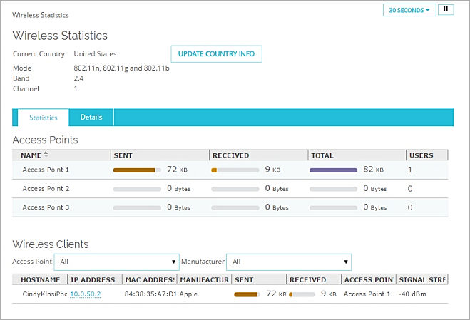 Screen shot of the Wireless Statistics page