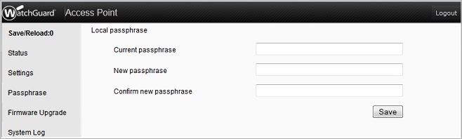 Screen shot of the Local Passphrase page in AP local UI