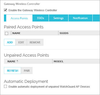 Screen shot of the Gateway Wireless Controller page