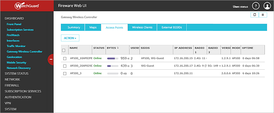 Screen shot of Gateway Wireless Controller - Access Points tab