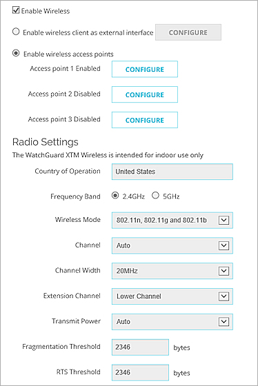 Screen shot of the Wireless configuration page