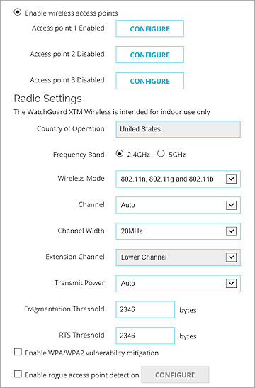 Screen shot of the wireless configuration page
