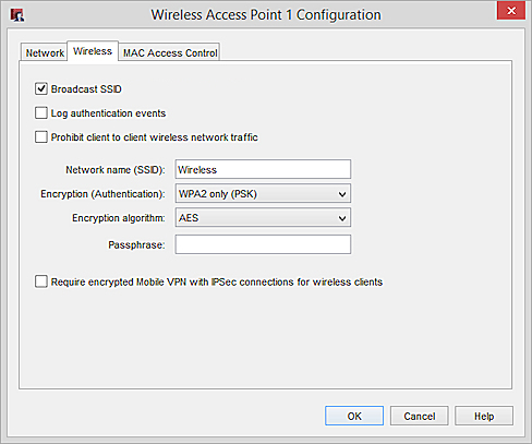 Screen shot of the Wireless Access Point Configuration dialog box
