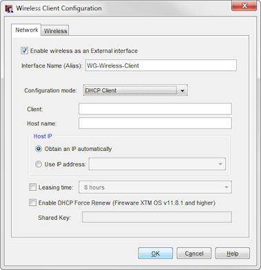 Wireless Client Configuration - DHCP selected