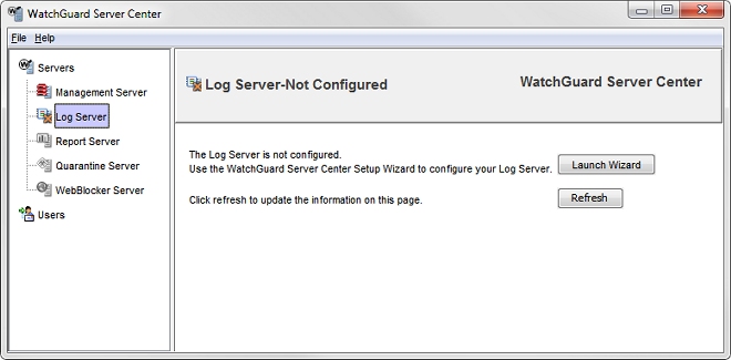 Screen shot fo the Log Server Not Configured page