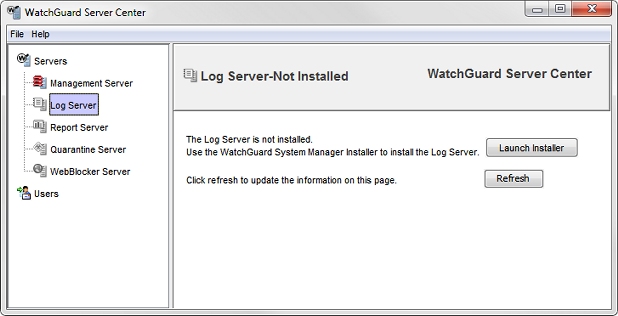 Screen shot of the Install Log Server page