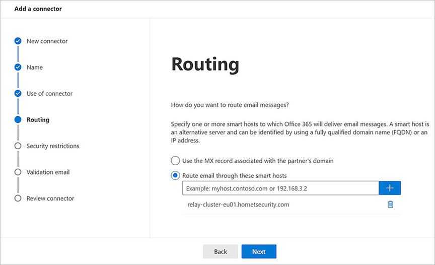 Screenshot of the Microsoft 365 configuration Routing page