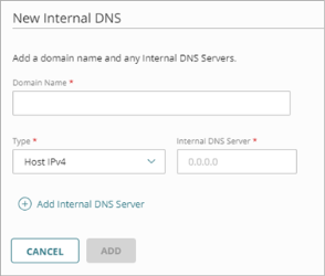 Screen shot of the Internal DNS settings