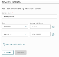 Screen shot of the Internal DNS settings