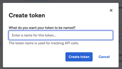 Screenshot of the create token dialog box