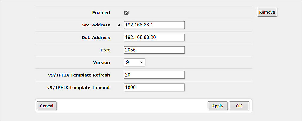 Screenshot of Mikrotik, NetFlow Profile 1