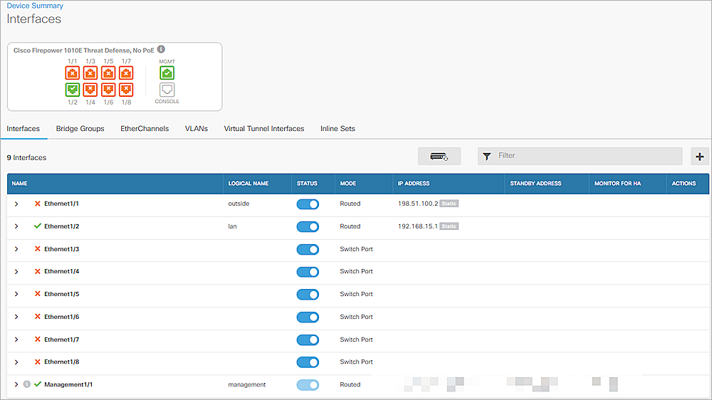 Screenshot of Cisco Firepower, Basic Settings 2