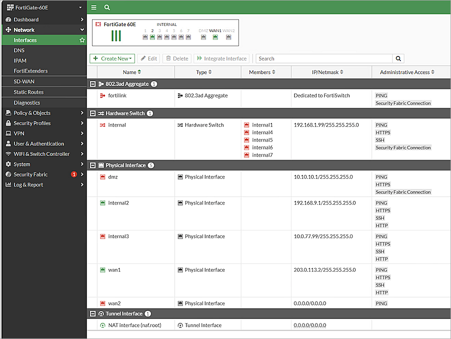 Screenshot of Fortinet, Basic Settings 1