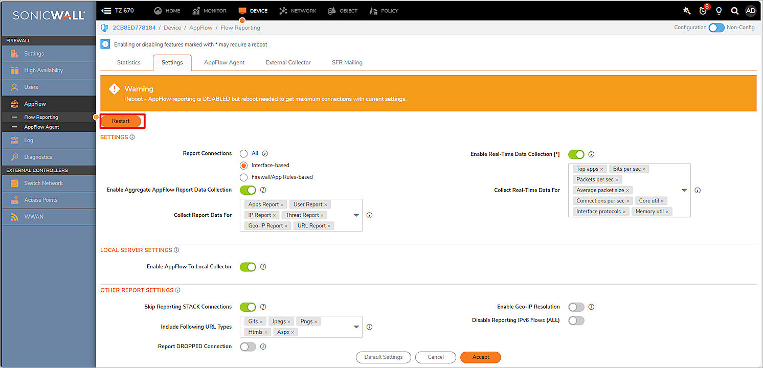 Screenshot of SonicWall, NetFlow Profile 3