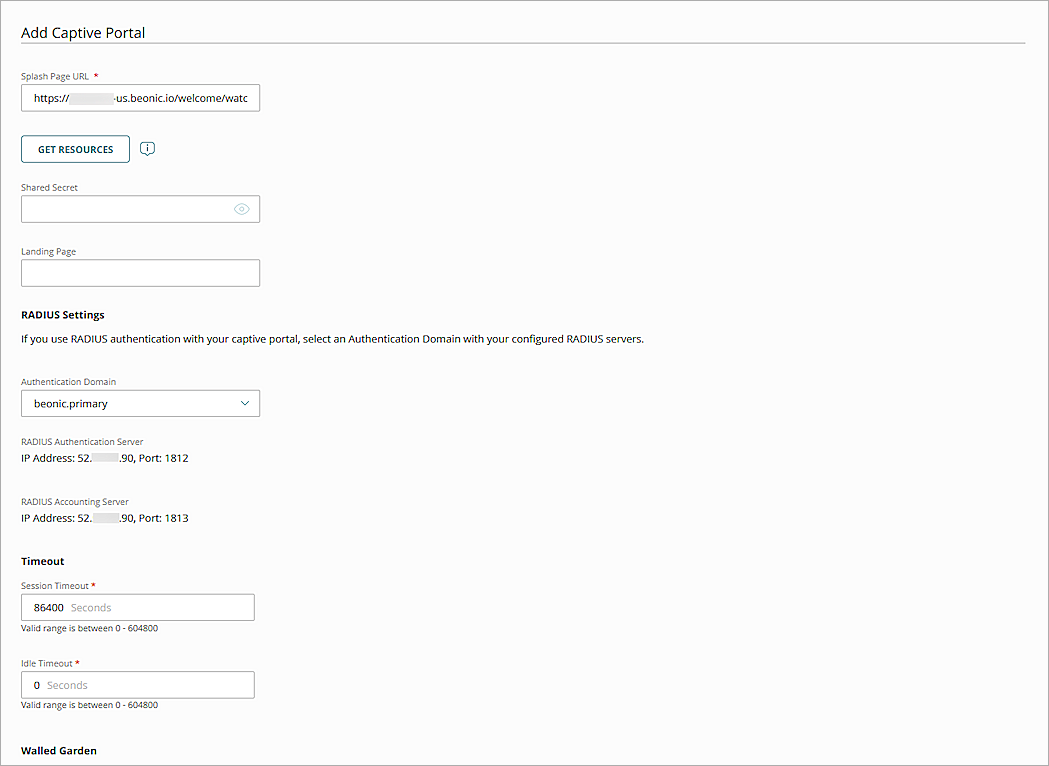 Screenshot of Captive Portal configuration in WatchGuard Cloud