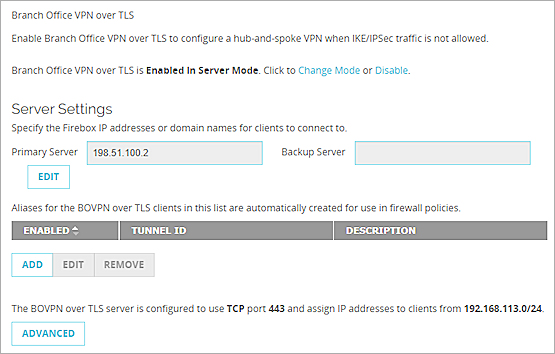 Screen shot of the configuration summary page