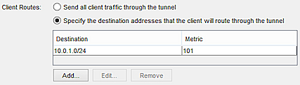 Screen shot of the second Client Routes option