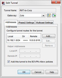 Screen shot of the RMT-to-Colo tunnel configuration on the small office (RMT)