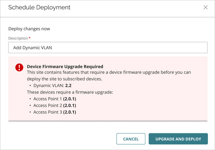 Screen shot of the firmware version feature check dialog box