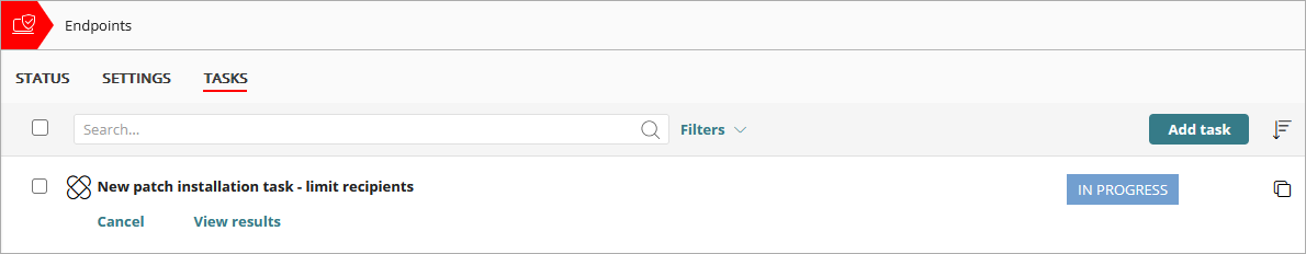 Screen shot of Service Provider Endpoint Manager, Tasks page