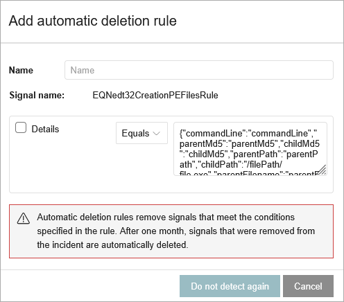Screen shot of Add Automatic Deletion Rule dialog box in Endpoint Security