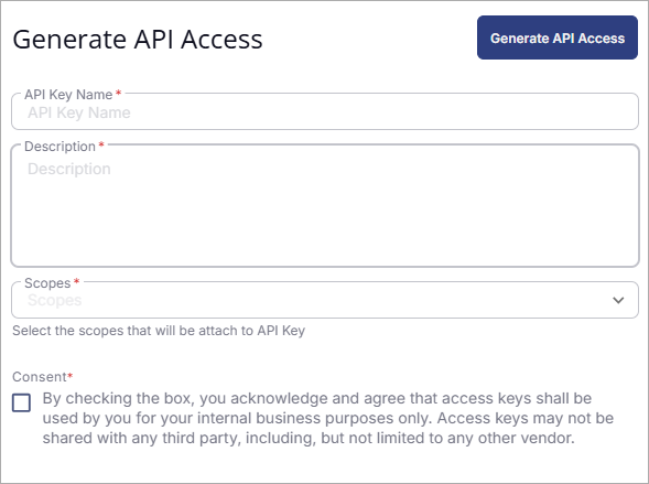 Screen shot of ConnectWise RMM, Generate API Access dialog box