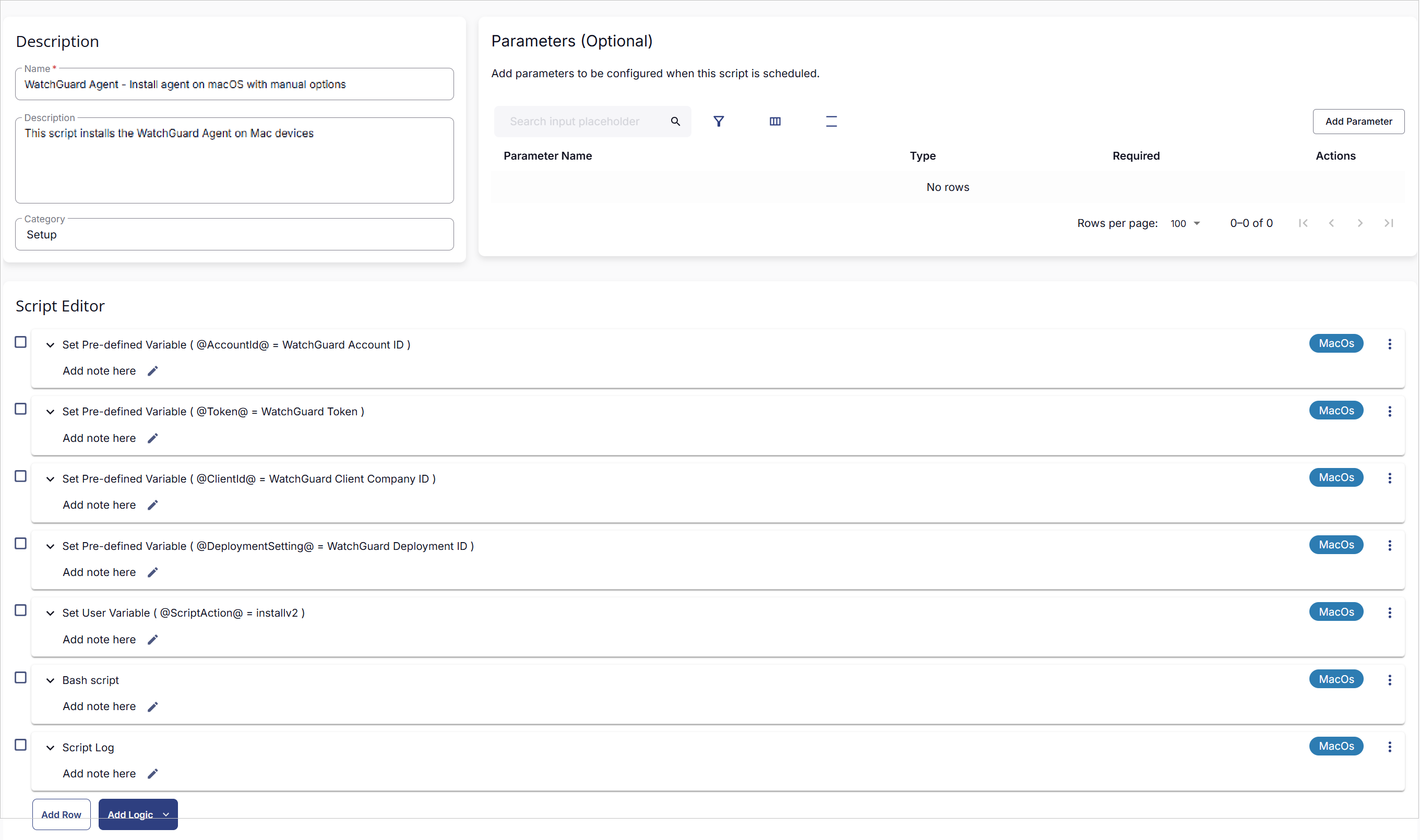 Screen shot of ConnectWise RMM, Script Editor page