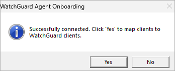 Screen shot of WatchGuard Agent Onboarding application, confirmation dialog box